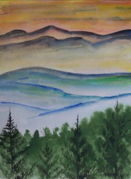 blue ridge mountains watercolor painting