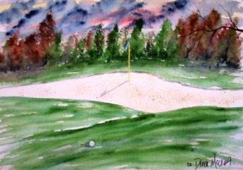 golf course watercolor painting