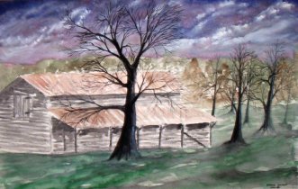 old barn watercolor painting