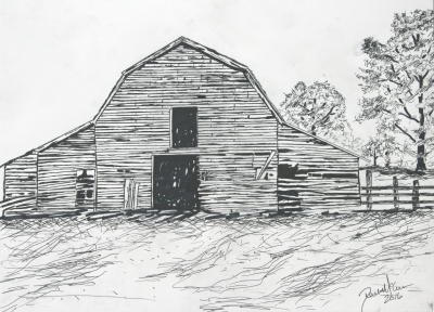 barn pen and ink drawing