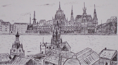 Budapest Hungary art pen and ink drawing