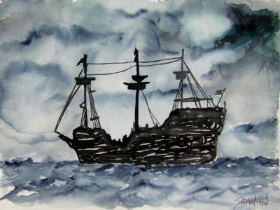 pirate ship watercolor painting