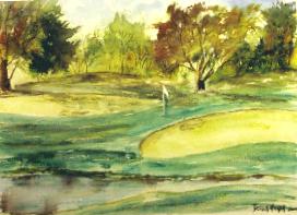 golf course watercolor painting