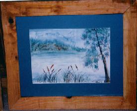 framed cattails still life watercolor painting
