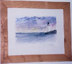 framed lighthouse watercolor painting