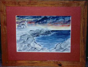 framed lighthouse watercolor painting