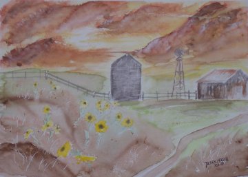 sunflowers landscape watercolor painting