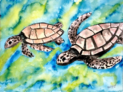  inch print sea turtle wildlife sealife animal watercolor painting prints 