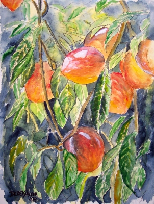 peaches still life painting