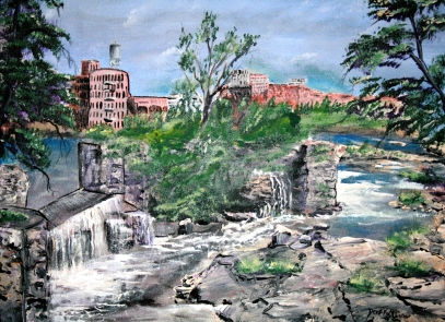 river waterfall landscape painting