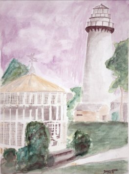 st simons island lighthouse watercolor painting