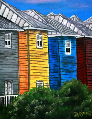 beach houses tropical art painting
