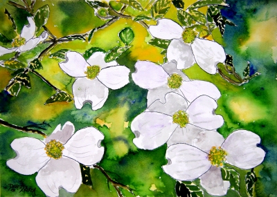 modern art dogwood flowers watercolor painting