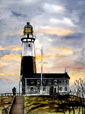 montauk point lighthouse watercolor painting