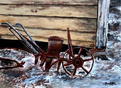 old farm plow painting